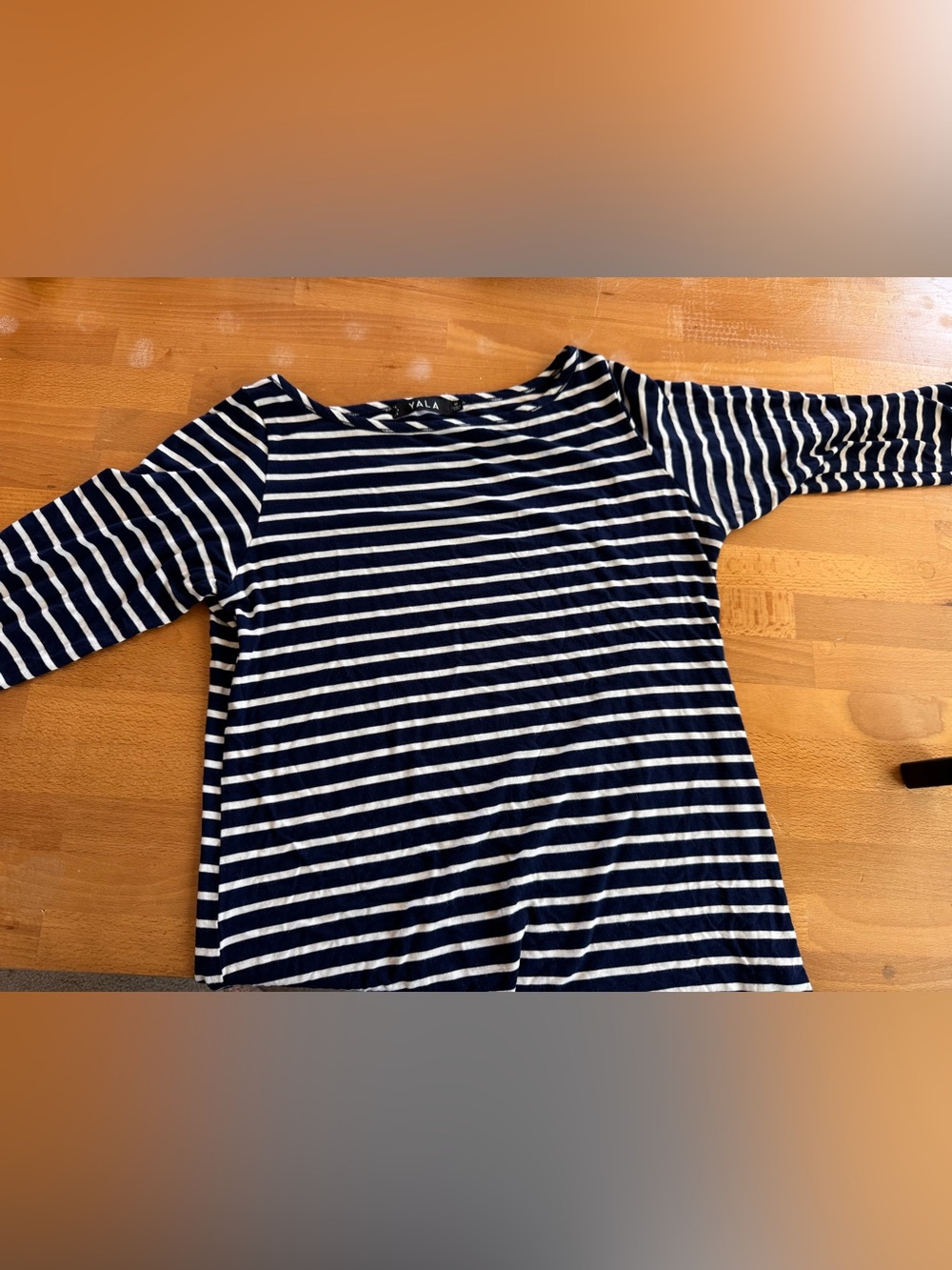 Yala Navy & White Striped Boatneck 3/4 Sleeve Tee